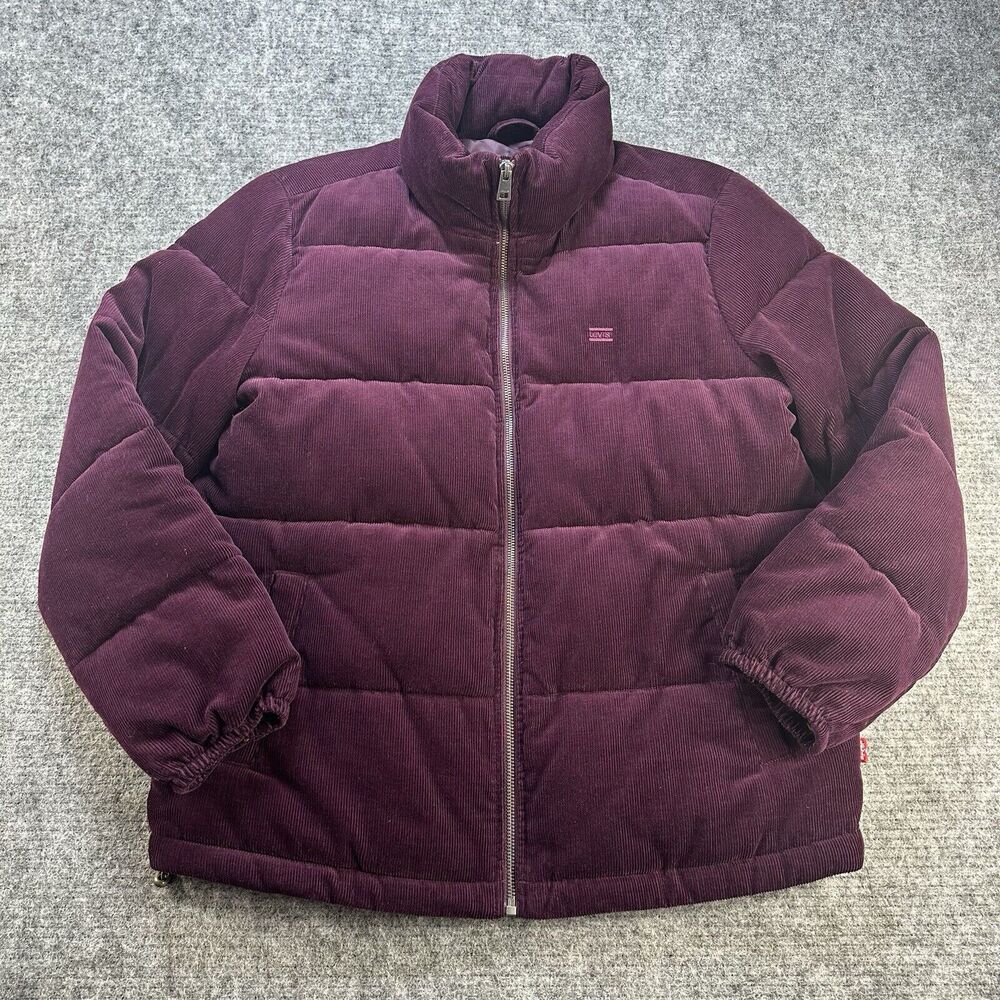 Levi's Jacket Women's Medium Burgundy Lined Quilted Coat Corduroy Puffer